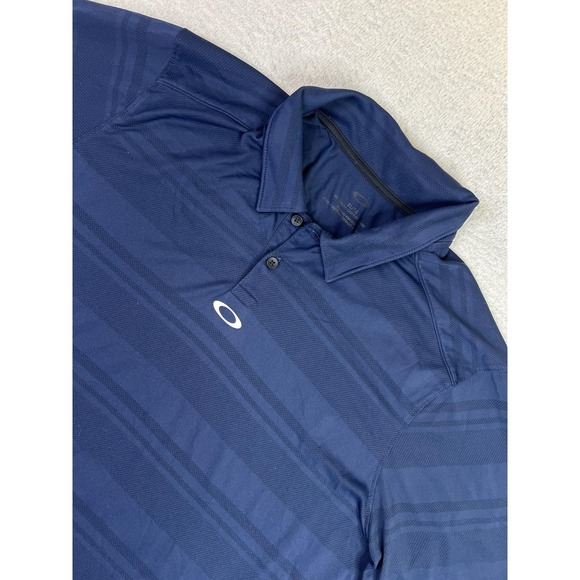 Oakley Polo Shirt Mens XL Navy Blue Stripe Golf Athletic Performance Stretch - Picture 3 of 10